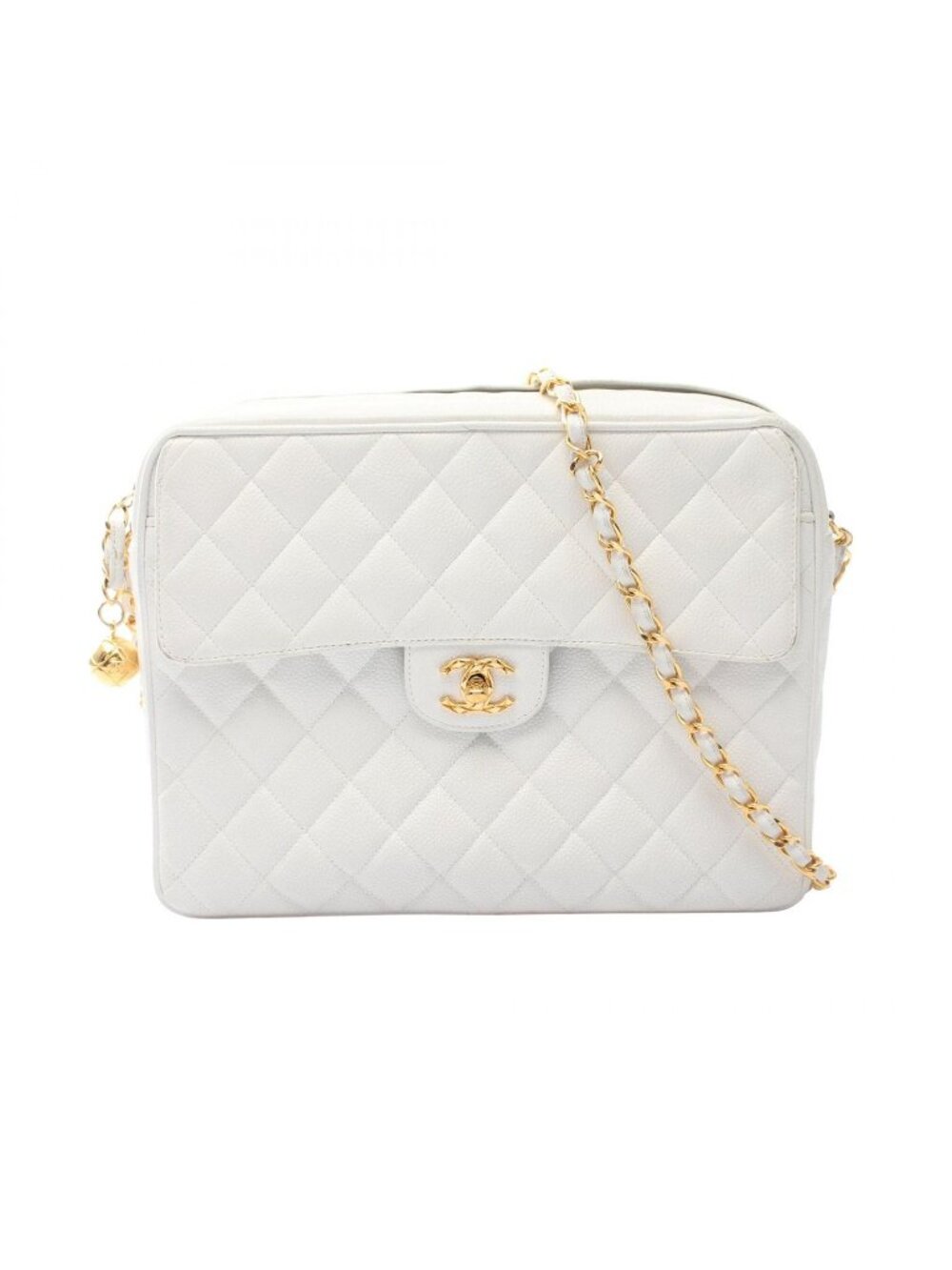 Chanel Shoulder Bag Quilted Cocobol White Caviar Leather Cocoball Chain
